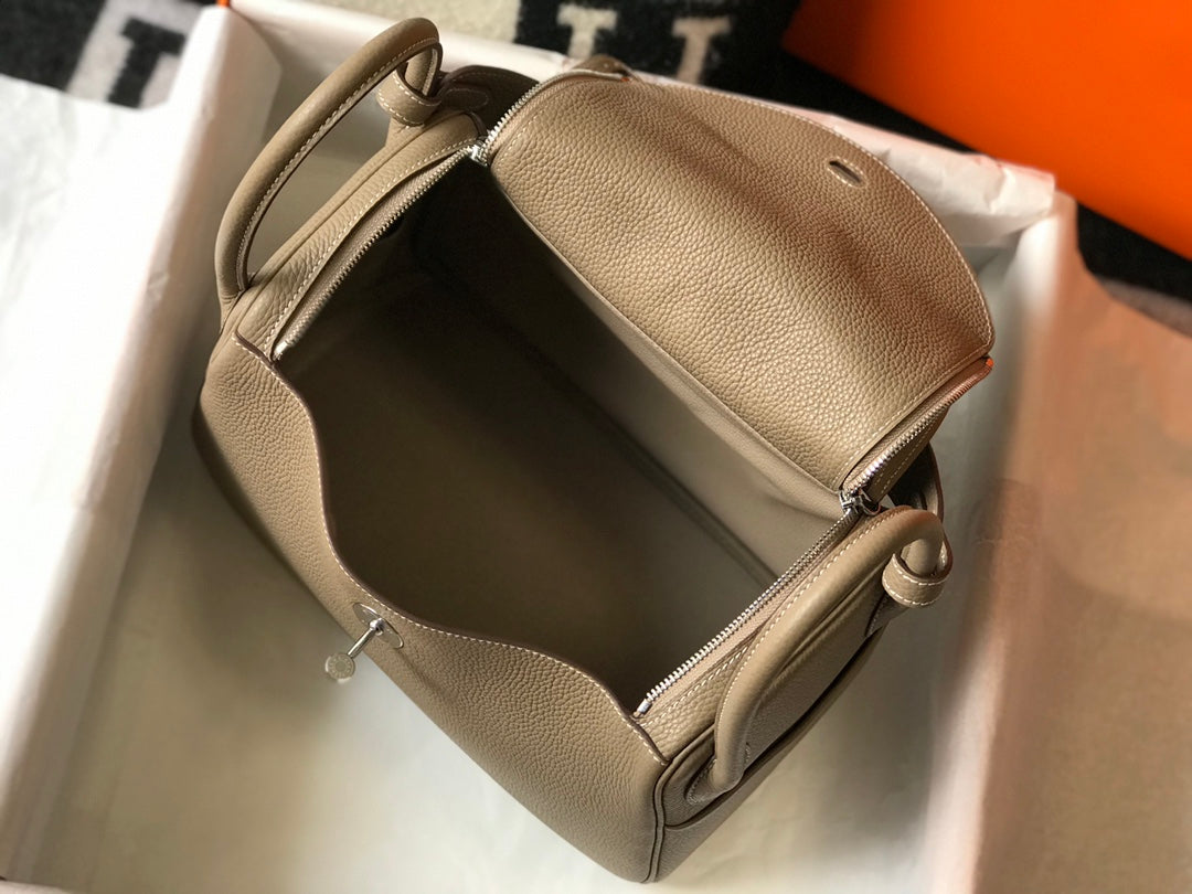 HM LINDY 30 BAG IN PEANUT BROWN CALFSKIN SILVER HARDWARE