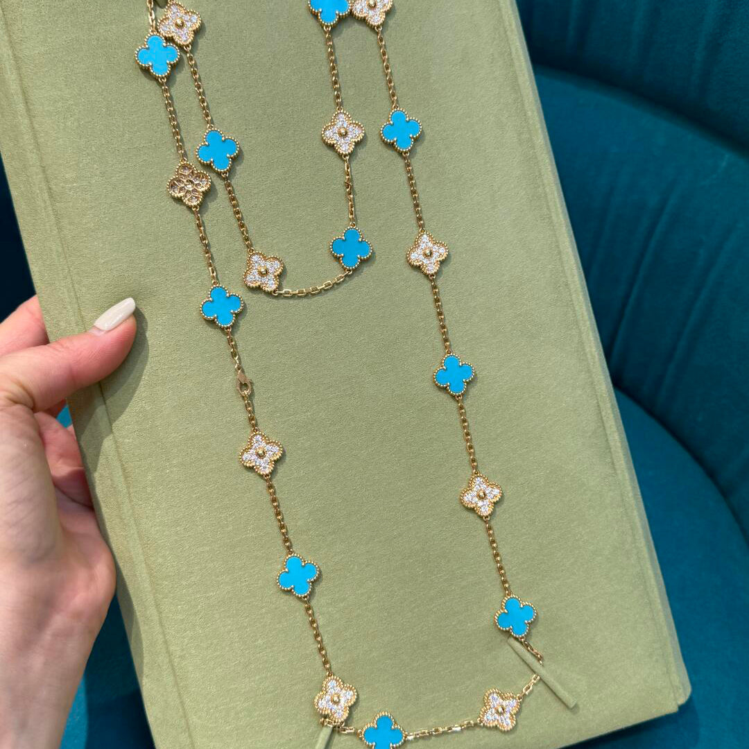 [AURORA]CLOVER 20 MOTIFS TURQUOISE DIAMOND NECKLACE