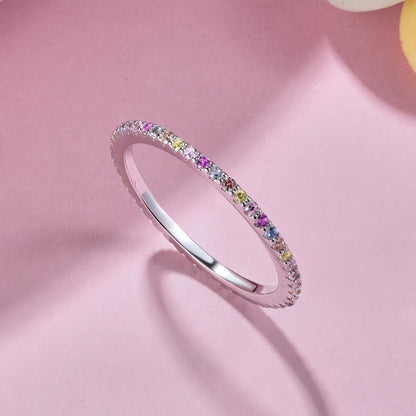 [AURORA]Ornate Colorful Round Cut Tennis Ring