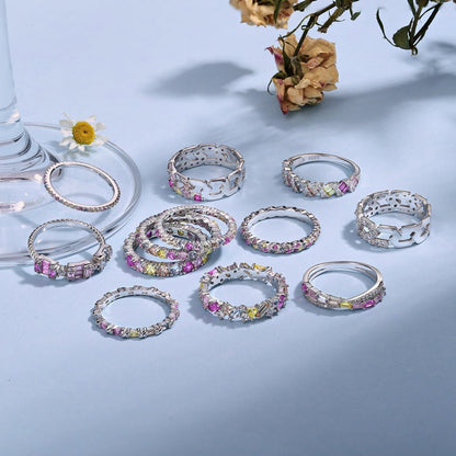 [AURORA]Ornate Colorful Round Cut Tennis Ring