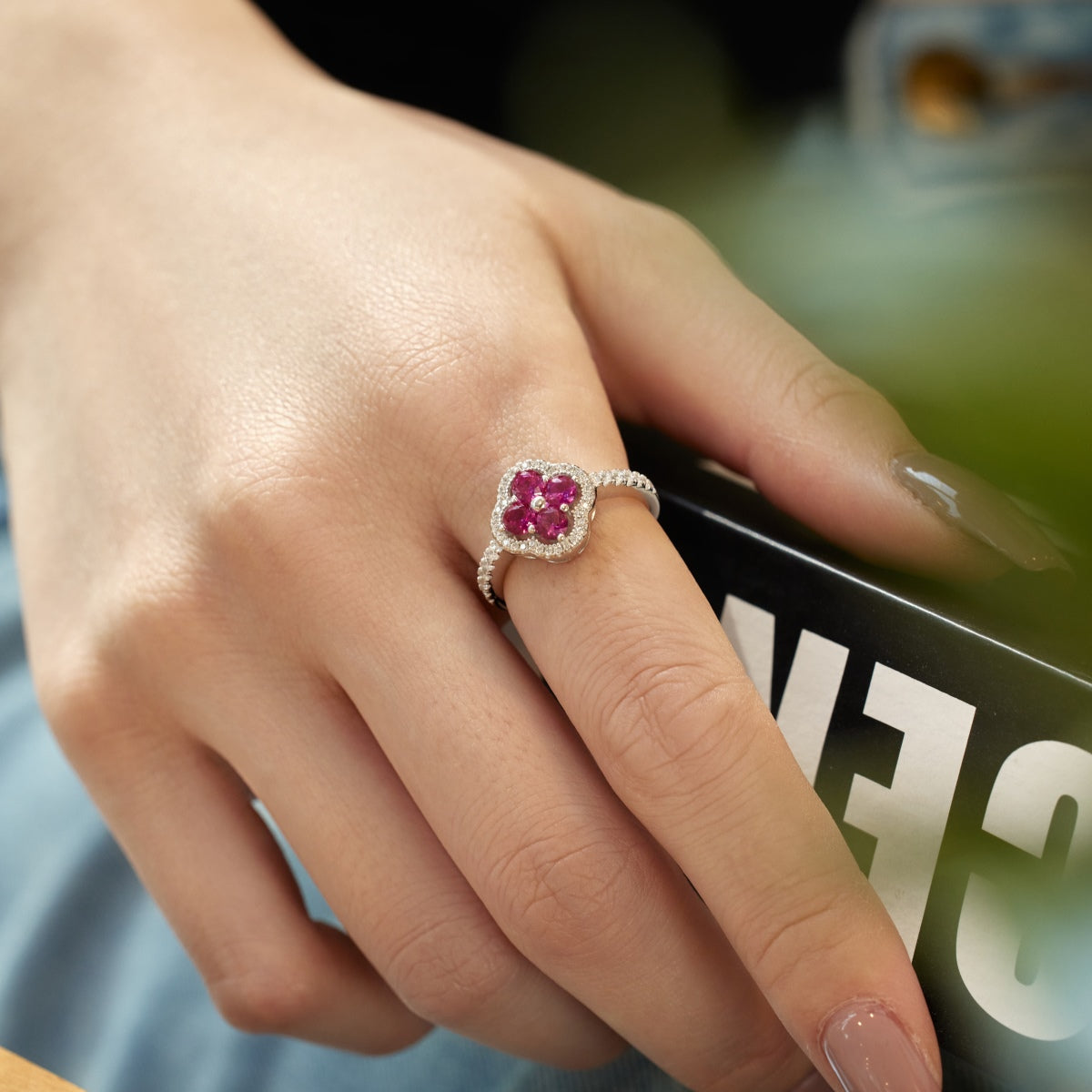[AURORA]Four Leaf Clover Flower Design Ring