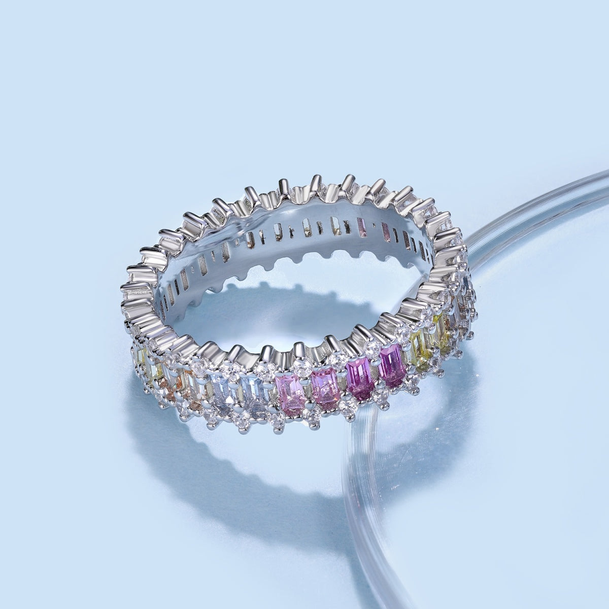 [AURORA]Splashy Ornate Emerald Cut Cocktail Ring
