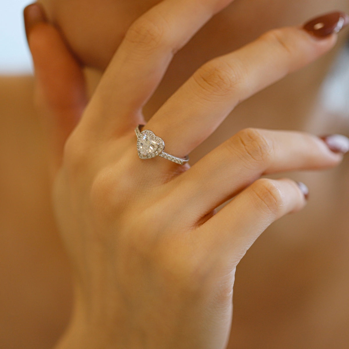 [AURORA]Eternity Splashy Romantic Heart Shape Lover Ring