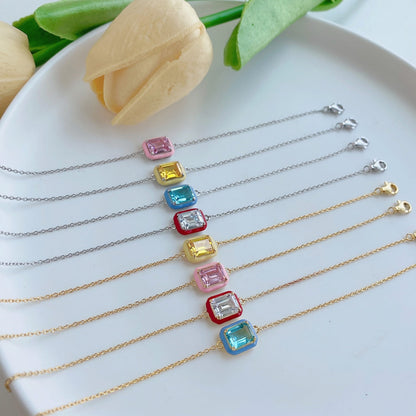 [AURORA]2.0 Carat Sparkling Colorful Emerald Cut Daily Bracelet