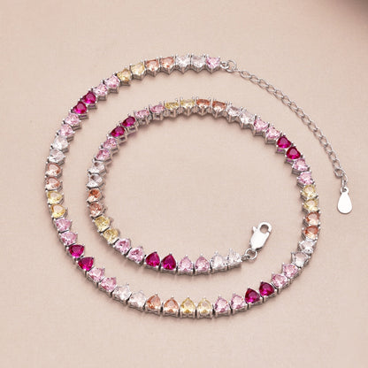 [AURORA]Sparkling Colorful Full Heart Tennis Necklace
