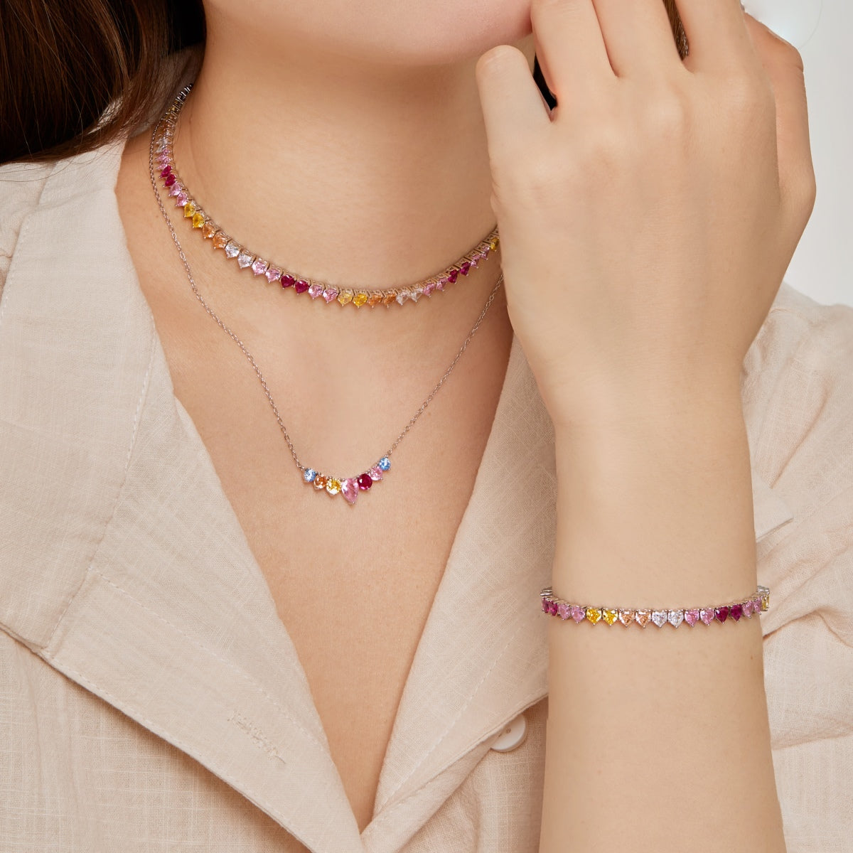 [AURORA]Sparkling Colorful Full Heart Tennis Necklace