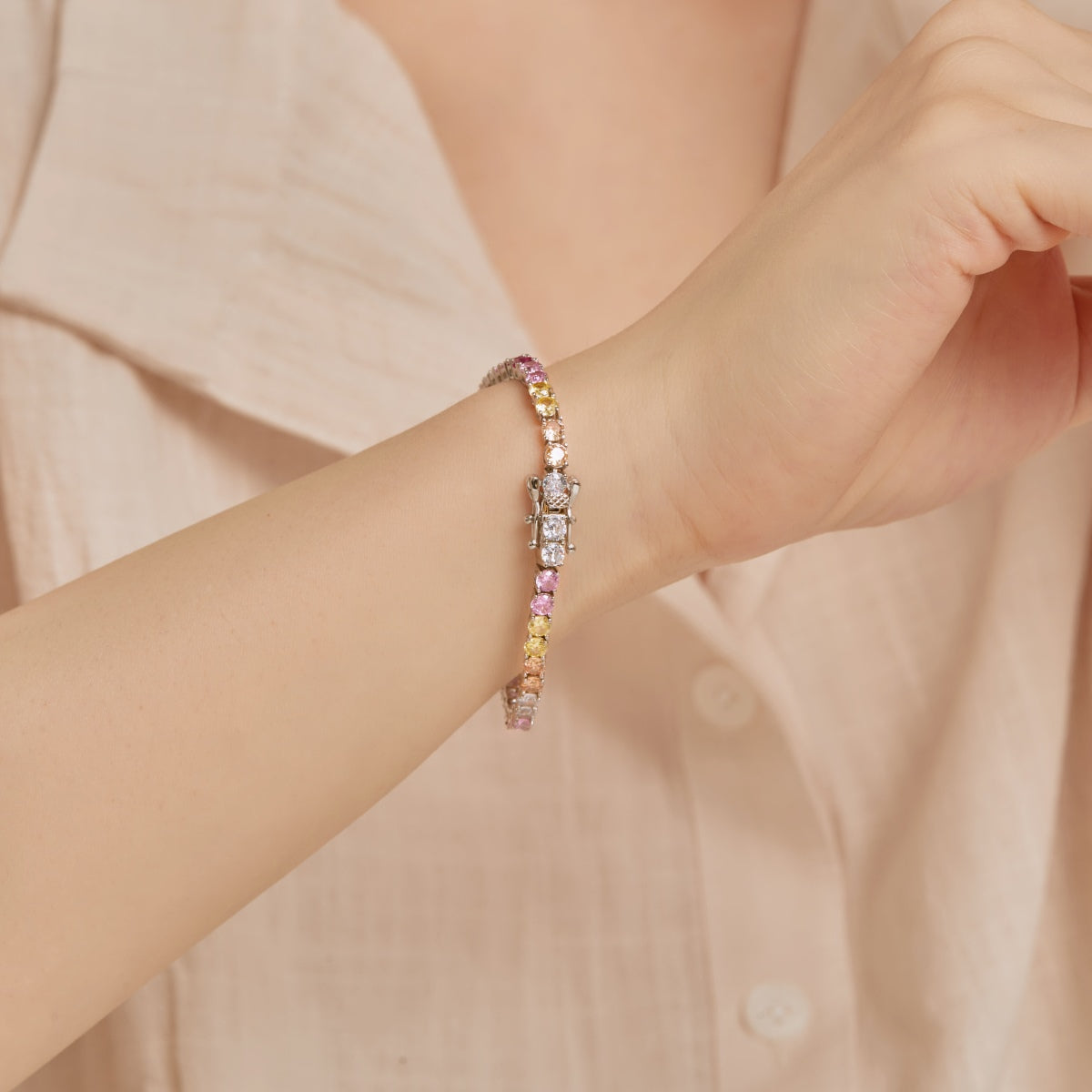 [AURORA]Radiant Colorful Round Cut Tennis Bracelet