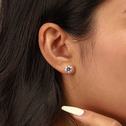 [AURORA]Stylish Shiny Round Center Stone Stud Earrings