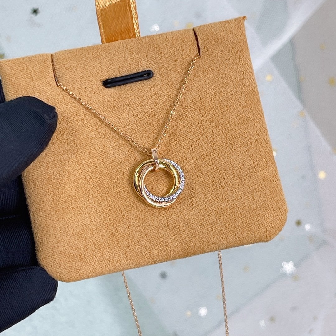 [AURORA]TRINITY NECKLACE SILVER GOLD PINK GOLD DIAMONDS