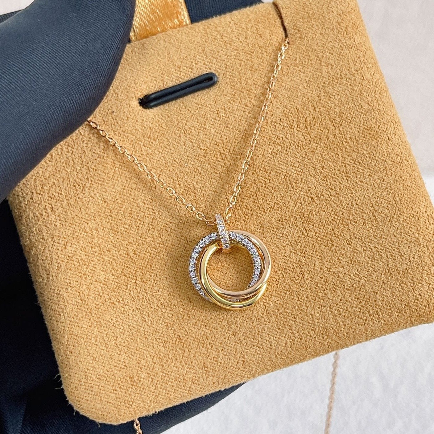 [AURORA]TRINITY NECKLACE SILVER GOLD PINK GOLD DIAMONDS