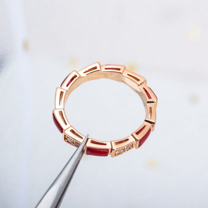 [AURORA]セルペンティリング ピンクゴールド カーネリアン ダイヤモンド 3mm