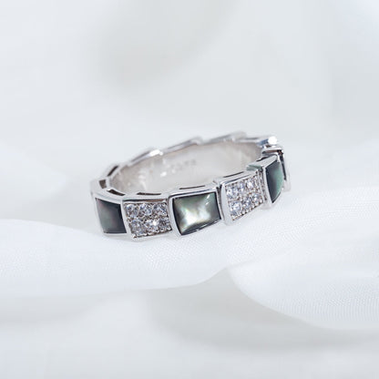 [AURORA]SERPENTI RING SILVER DIAMOND BLACK MOP 4MM