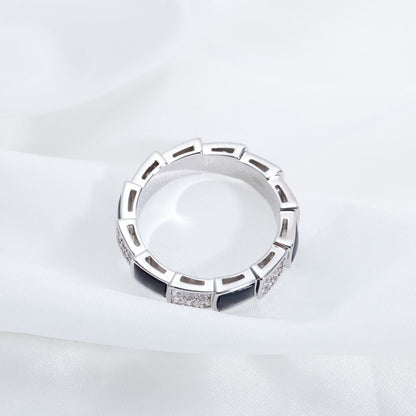 [AURORA]SERPENTI RING SILVER DIAMOND BLACK MOP 4MM