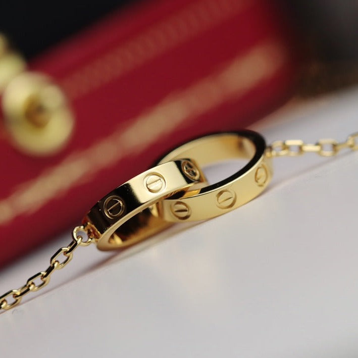 [AURORA]LOVE NECKLACE DOUBLE RING GOLD