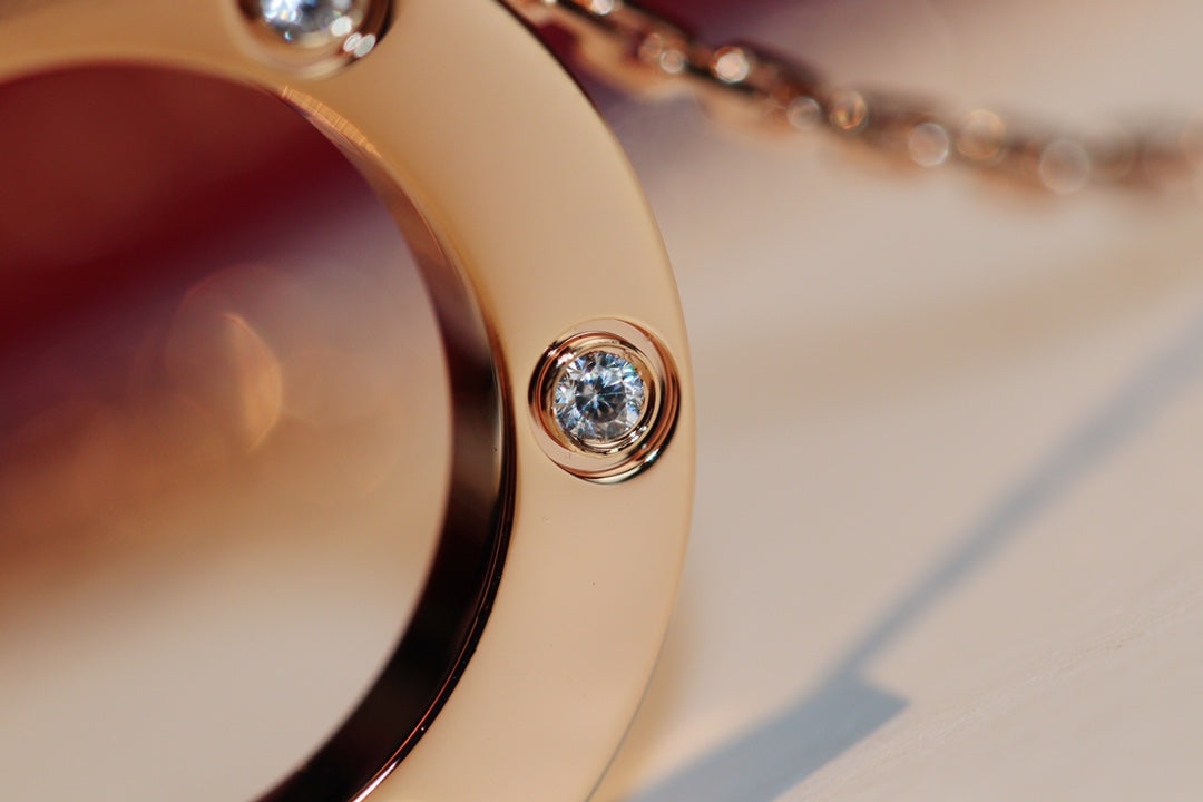 [AURORA]LOVE NECKLACE 16MM 6 DIAMONDS PINK GOLD