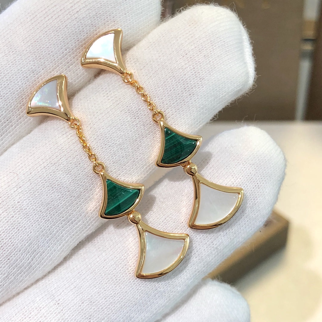 [AURORA]DREAM EARRINGS 3 MOTIFS MALACHITE MOP PINK GOLD