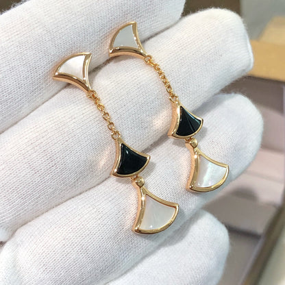 [AURORA]DREAM EARRINGS 3 MOTIFS ONYX MOP PINK GOLD