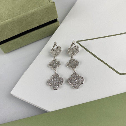 [basloveJW]Ohrhänger aus Silber mit Kleeblatt-Motiv und Diamanten