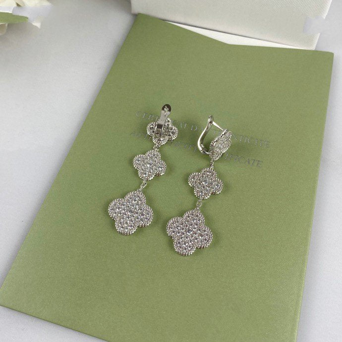 [basloveJW]Ohrhänger aus Silber mit Kleeblatt-Motiv und Diamanten