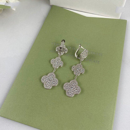 [basloveJW]Ohrhänger aus Silber mit Kleeblatt-Motiv und Diamanten