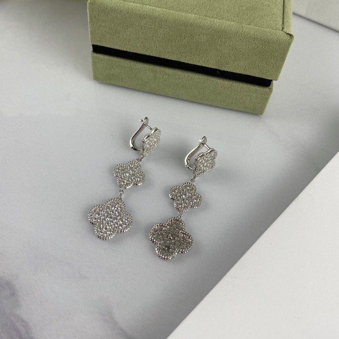 [basloveJW]Ohrhänger aus Silber mit Kleeblatt-Motiv und Diamanten