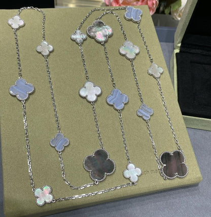 [basloveJW]クローバー 16モチーフ カルセドニー モップ シルバーネックレス