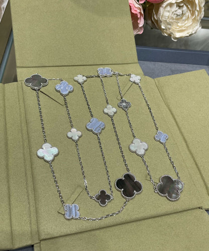 [basloveJW]クローバー 16モチーフ カルセドニー モップ シルバーネックレス
