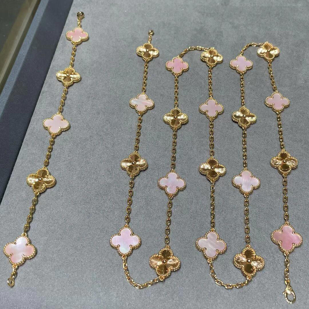 [AURORA]CLOVER 20 MOTIFS LASER PINK MOP NECKLACE