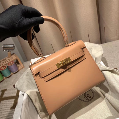 KELLY MINI 20 BAG IN CORAL PINK SMOOTH CALFSKIN WITH GOLD HARDWARE (MADE-TO-ODER)