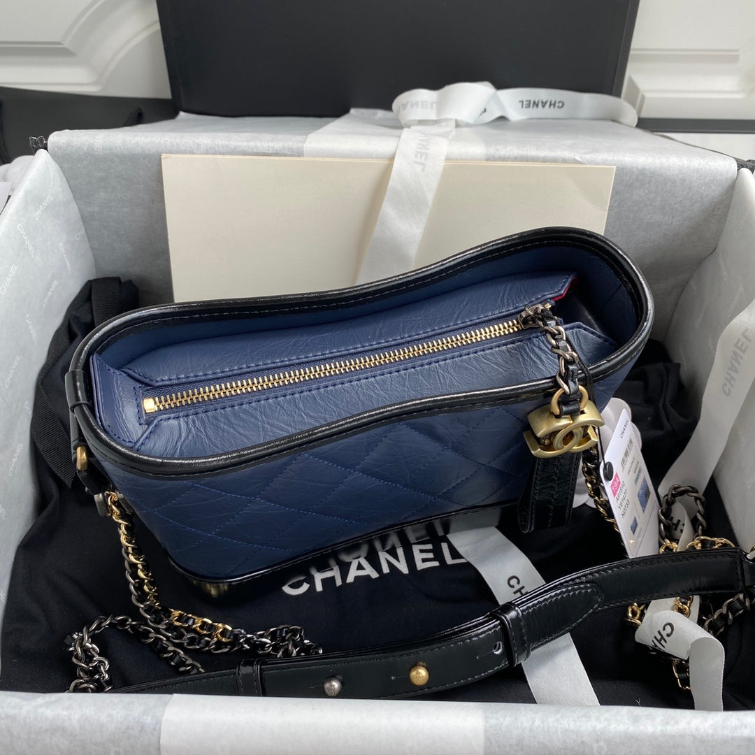 CC GABRIELLE MINI 20 HOBO BAG IN MIDNIGHT BLUE MIX BLACK CALFSKIN