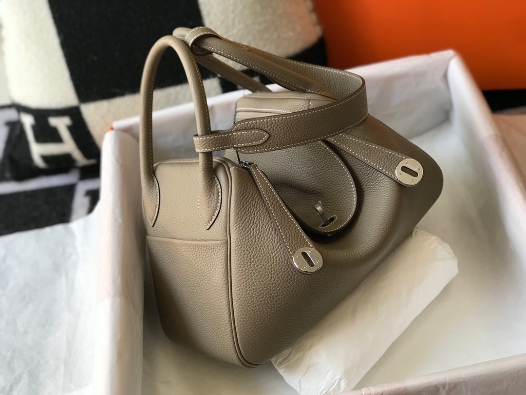 HM LINDY 30 BAG IN PEANUT BROWN CALFSKIN SILVER HARDWARE