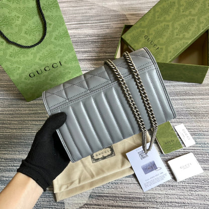 GG MARMONT MINI 20 SHOULDER BAG IN GREY CALFSKIN