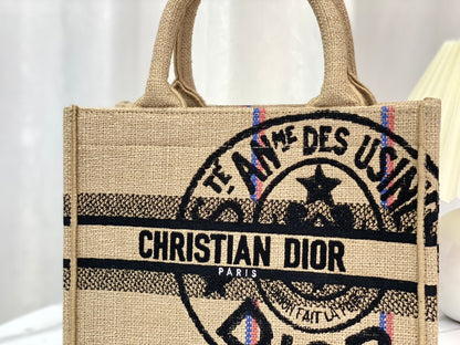 SHOPPING BAG 26 IN BEIGE AND BLACK EMBROIDERED CANVAS