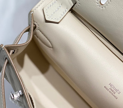 HM JYPSIERE SHOULDER BAG 23 IN BEIGE CALFSKIN SILVER HARDWARE
