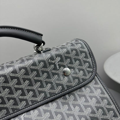 LEGER BACKPACK 37 IN GRAY GOYARDINE CANVAS WITH CALFSKIN TRIM