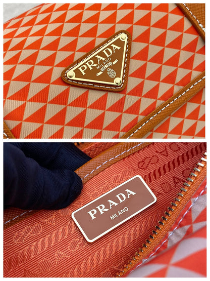 MESSENGER BAG 25 IN ORANGE MIX CREAM TRIANGLE PATTERN EMBROIDERED FABRIC