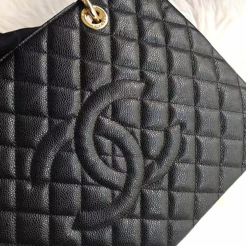 GST BLACK SPHERICAL LEATHER SHOPPING BAG WITH GOLD HARDWARE