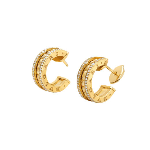 [AURORA]ZERO 1 ROCK GOLD EARRINGS WITH STUDDED SPIRAL AND PAVED DIAMONDS