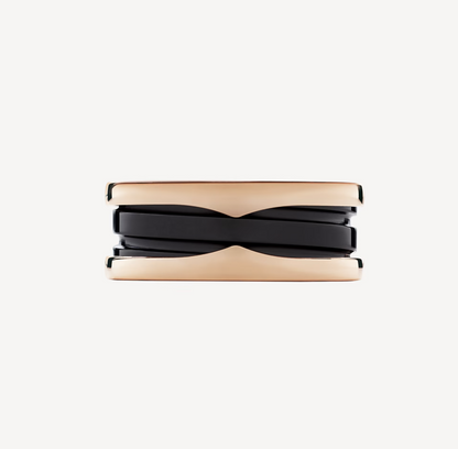 [AURORA]ZERO 1 TWO-BAND LOOPS AND BLACK CERAMIC PINK GOLD RING