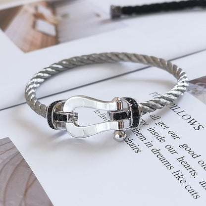 [AURORA]FORCE LARGE HORSESHOE BLACK DIAMOND BRACELET SILVER