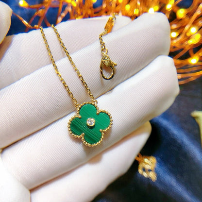[basloveJW]クローバー 15mm ダイヤモンド ターコイズ ネックレス