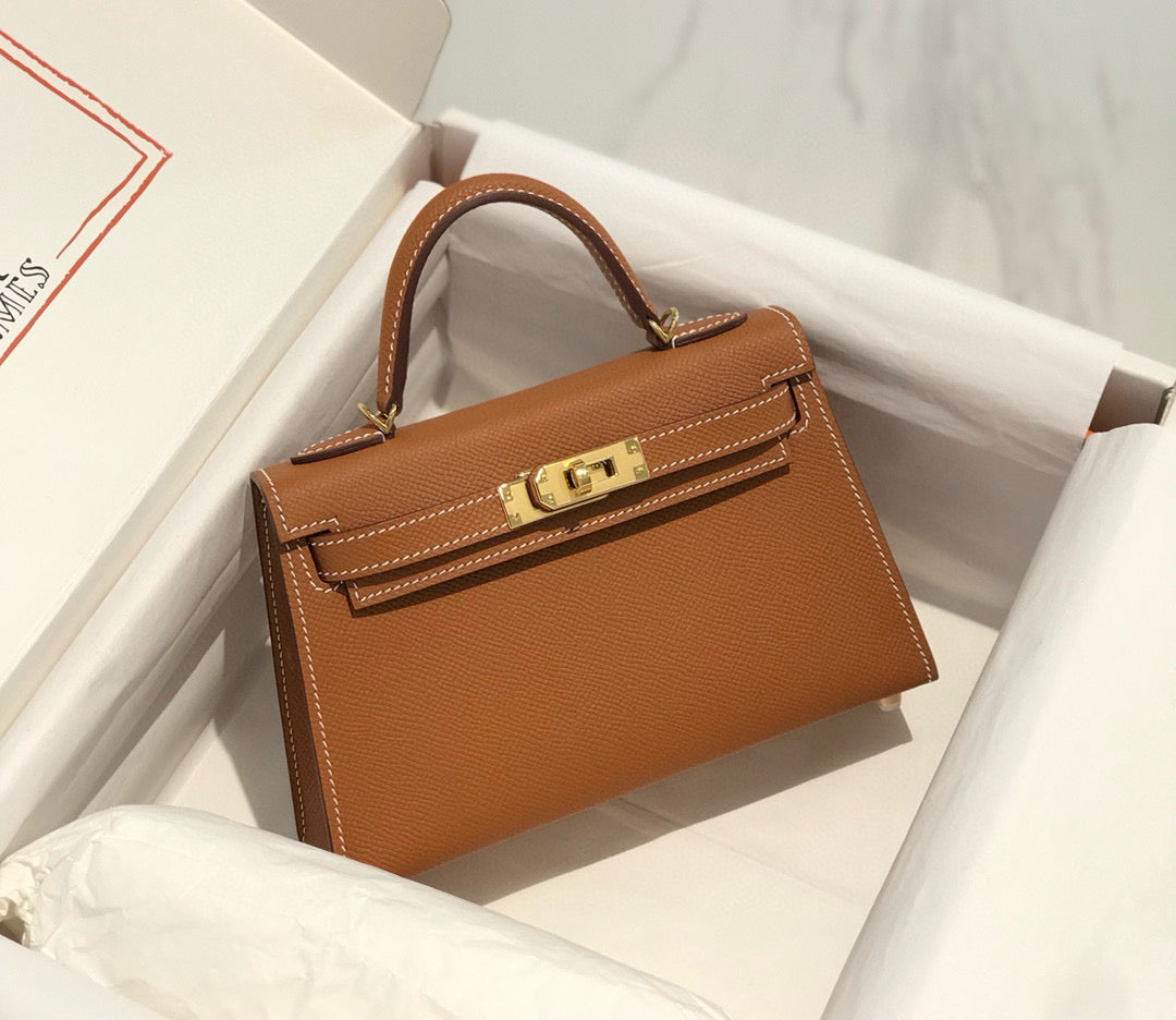 HM KELLY MINI 20 GOLDEN BROWN EPSOM GOLD HARDWARE