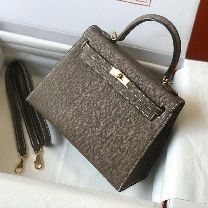 HM KELLY 25 ETOUPE EPSOM LEATHER GOLD HARDWARE