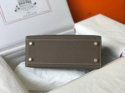 HM KELLY 25 ETOUPE EPSOM LEATHER GOLD HARDWARE