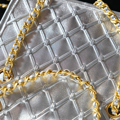 CC MINI 20 FLAP BAG METALLIZED CALFSKIN GOLD HARDWARE