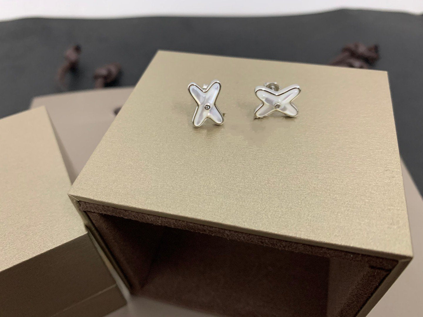 [AURORA]JEUX DE WHITE MOP SILVER DIAMOND EARRINGS