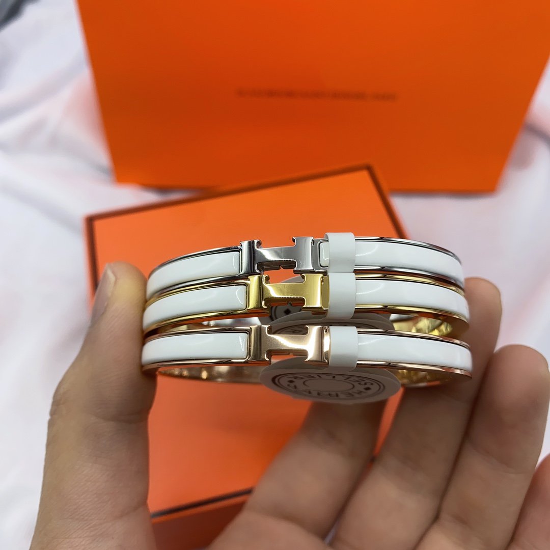 [AURORA]CLASSIC HM CLIC WHITE 8MM ENAMEL BRACELET