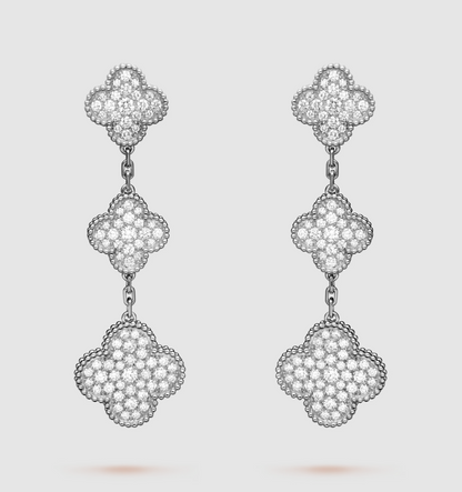[basloveJW]Ohrhänger aus Silber mit Kleeblatt-Motiv und Diamanten