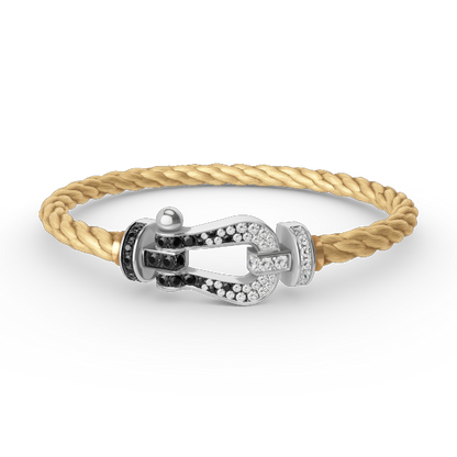 [AURORA]FORCE LARGE HORSESHOE BLACK WHITE DIAMOND BRACELET SILVER