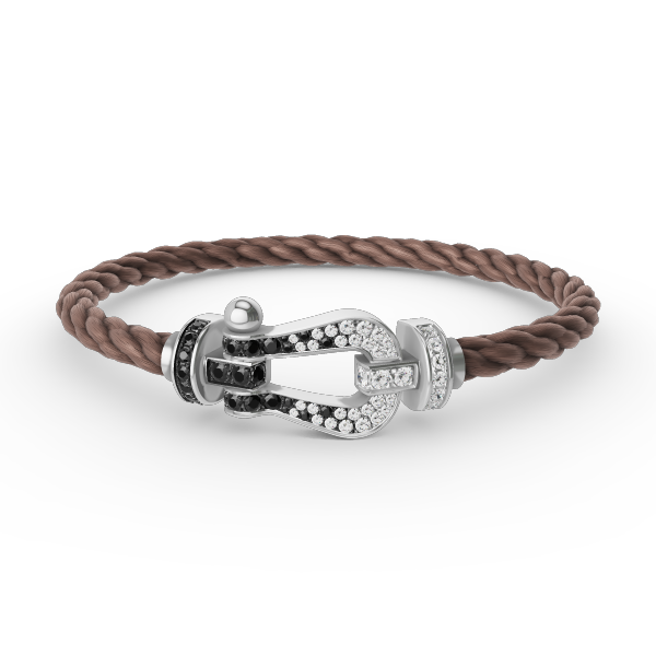[AURORA]FORCE LARGE HORSESHOE BLACK WHITE DIAMOND BRACELET SILVER